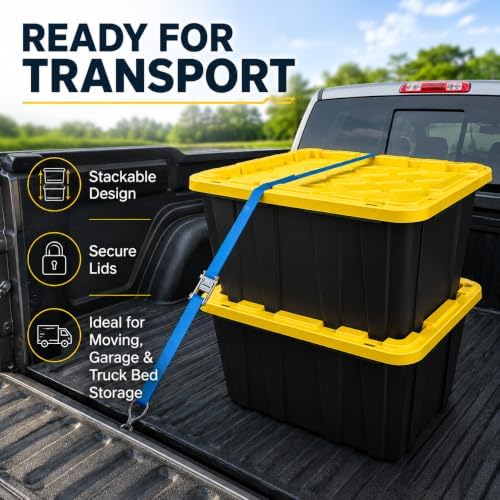 6-Pack 27 Gallon Storage Totes with Lids, Stackable Black & Yellow Bins - Image 3