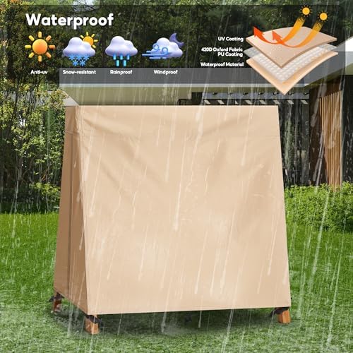 Outdoor Swing Covers for A Frame Patio Swing, 72" L x 55" D x 67" H, A-Frame Swing Cover Waterproof, Porch Patio Swing Canopy Cover, Windproof UV Resistant All Weather Protector - Beige - Image 3