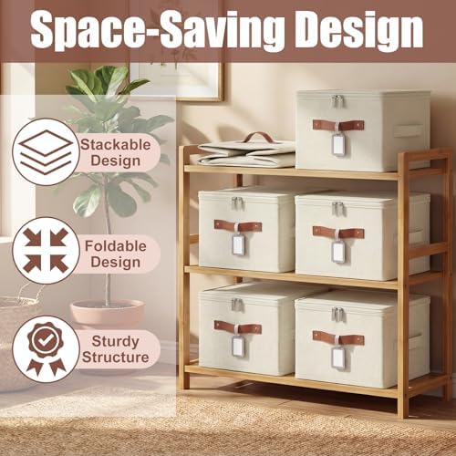 6 Pack Fabric Closet Storage Bins with Lids, 10×8×7 in, Beige - Image 5