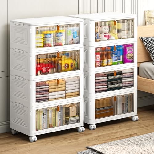 4 Tier Plastic Storage Bins with Lids 35QT, Stackable Storage Containers with Wheels, Folding Storage Boxes, Collapsible Storage Bins, Closet Organizers and Storage for Living Room,Office,Dorm - Image 5