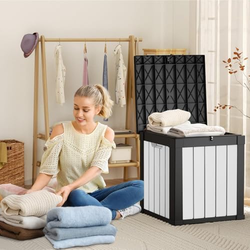 Vixzen 50 Gallon Deck Boxes Outdoor Waterproof, Resin Lockable Storage Box for Patio Cushions Storage Furniture, Garden Tools, Pool Supplies, Weatherproof and UV Resistant (Black and White) - Image 6