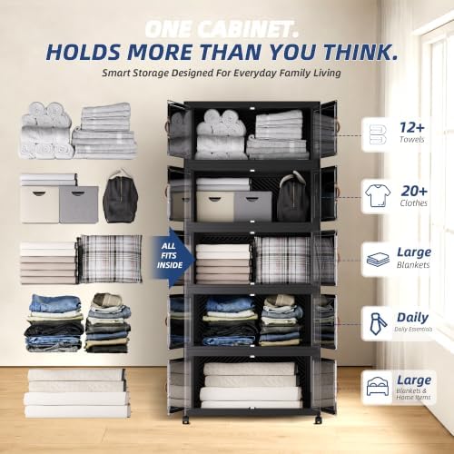 SAILUN 234QT Stackable Storage Bins with Lid, Storage Cabinet 5 Pack Black - Image 5