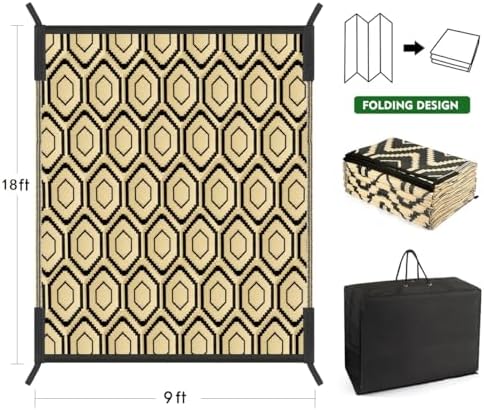 fifame 9x18 Outdoor Rug, Plastic Woven Patio Mat, Waterproof RV Camping Rug - Image 2