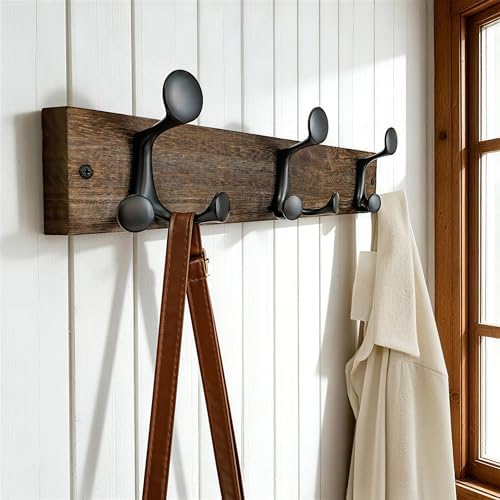 SKOLOO 17-Inch Wood Burnt Coat Rack Wall Mount with 3 Triple Hooks - Ideal for Family Entrances, Classrooms, and Pet Supplies Storage - Perfect Coat Hooks for Wall, Pack of 2 - Image 3