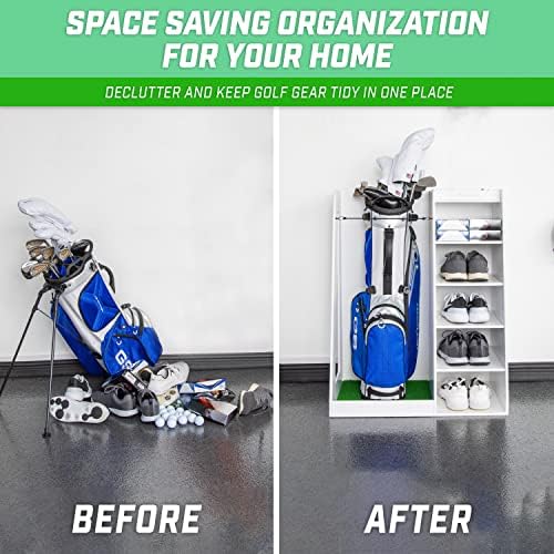 GoSports Premium Wooden Golf Bag Organizer and Storage Rack - Black, White or Brown Finish - Image 2