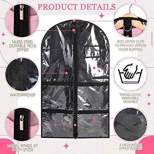 Nuenen 6pcs Garment Bags for Dance Costume Clothing Bags Hanging Clothes Clear Dance Garment Carrier for Dancers with 5 Zipper Pockets Closet Hanging Clothes Cover (Black,40 Inch) - Image 3