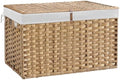 180L Wicker Storage Basket with Lid, Handwoven Rattan Large Shelf Basket with Removable Liner, 47.6 Gallon Wicker Basket for Blanket, Storage Trunk with Handle for Closet, Bedroom, Livingroom, Natural by Hiagnete