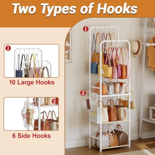 Tall Purse Organizer for Closet with 10 Purse Hanger & 6 Side Hooks, 5-Tier - Image 6