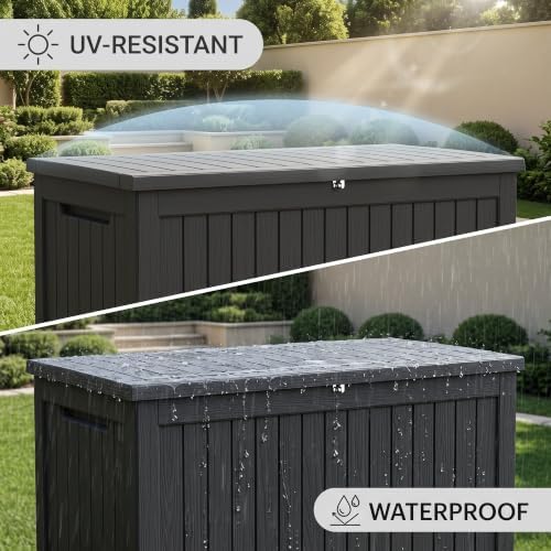 200 Gallon Resin Deck Box, Lockable Patio Outdoor Storage Box for Furniture, Garden Tools and Tools Storage, Waterproof Outside Storage Boxes Black - Image 4