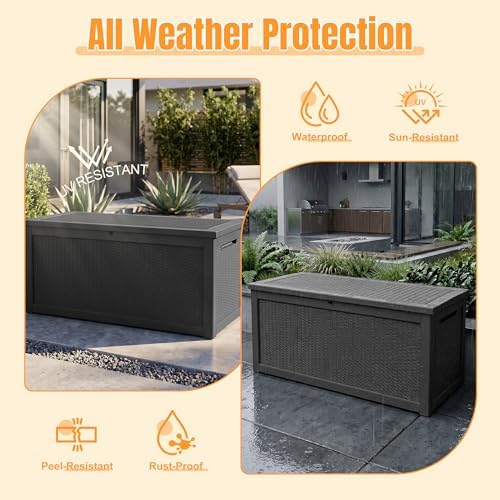 Outdoor Storage Box, 380 Gallon Waterproof Resin Deck Box with Support Rod - Image 2
