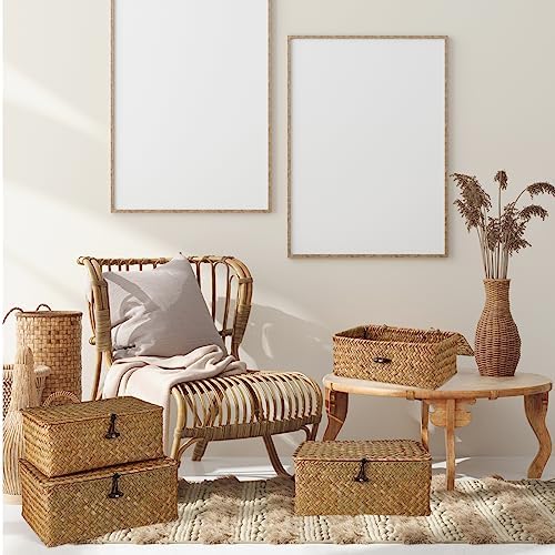 Woanger Set of 4 Wicker Baskets with Lids, Orange - Image 5