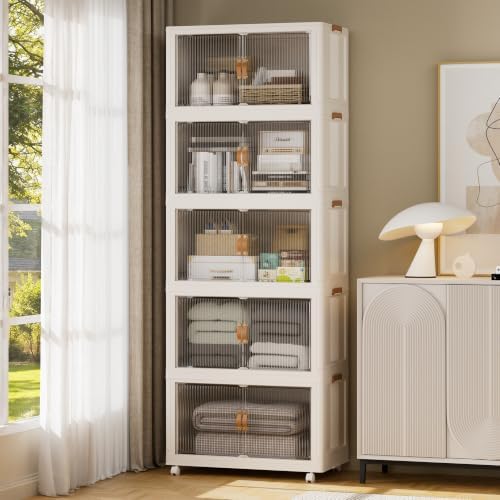 SAILUN Stackable Storage Bins with Lid, 622QT 5 Pack Beige by SAILUN