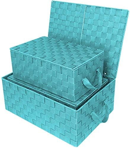 Sorbus Woven Storage Basket with Lid, Set of 3 (Aqua) - Image 5