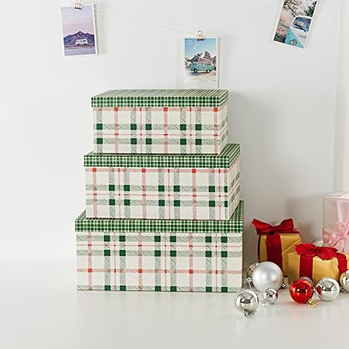 Soul & Lane - Extra Large Plaid Christmas Gift Boxes with Lids, Set of 3 - Image 6