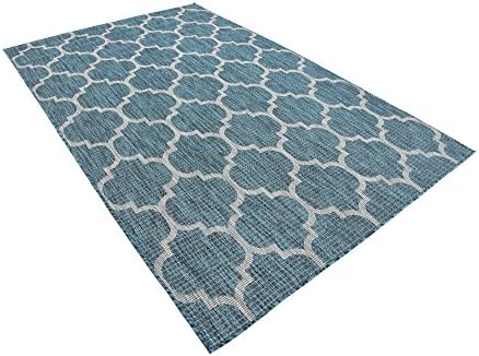 Unique Loom Outdoor Trellis Collection Area Rug (5' 3" x 8' Rectangle, Teal/ Gray) - Image 5