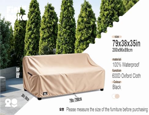 3-Seater Outdoor Sofa Cover, 79Wx38Dx35H inches Outdoor Furniture Covers Waterproof,100% Waterproof Heavy Duty Patio Furniture Covers,Light Brown Minimalism Style Outdoor Couch Cover - Image 2