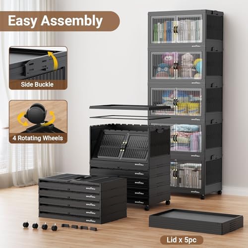 BROVIEW 300Qt Stackable Storage Bins with Lid for Home Dorm, 3Pack Black - Image 5