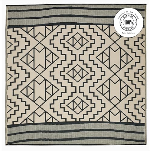 Fab Habitat Outdoor Rug - Waterproof, Fade Resistant, Crease-Free - Premium Recycled Plastic - Tribal Boho Neutral - Large Patio, Deck, Sunroom, Camping, RV - Kilimanjaro - Black - 8 x 8 ft - Image 3