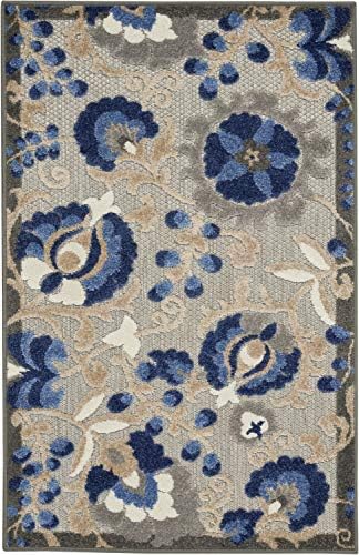 Nourison Home Aloha Natural Blue 2'8" x 4' Area Rug - Easy Clean, Non Shedding, Bed Room, Living Room, Dining Room, Kitchen (3' x 4') - Image 2