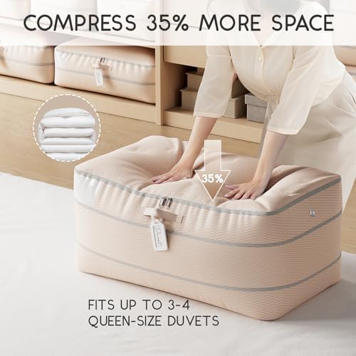 Homsorout Compression Storage Bags for Comforters - 4 Pack Long Large 100L Compression Bags, 3-Layer Washable Ultra Space Saving Self Comforter Storage Bag for Blankets, Sheets, Clothes, Beige - Image 3