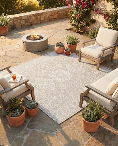 Rugs.com - Outdoor Aztec Rug – 5 Ft Square Light Gray Indoor/Outdoor Rug – Flatweave Washable Area Rug for Patios, Decks, and Porches - Image 4