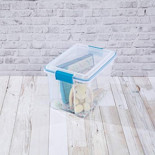 Sterilite 20 Qt Gasket Box, Stackable Storage Bin with Latching Lid and Tight Seal, Plastic Container to Organize Basement, Clear Base and Lid, 6-Pack - Image 3