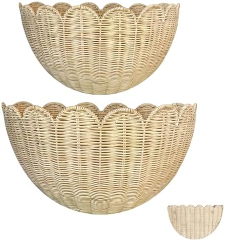 Scalloped Wall Basket Set of 2,Boho Hanging Wicker Wall Baskets by Unknown