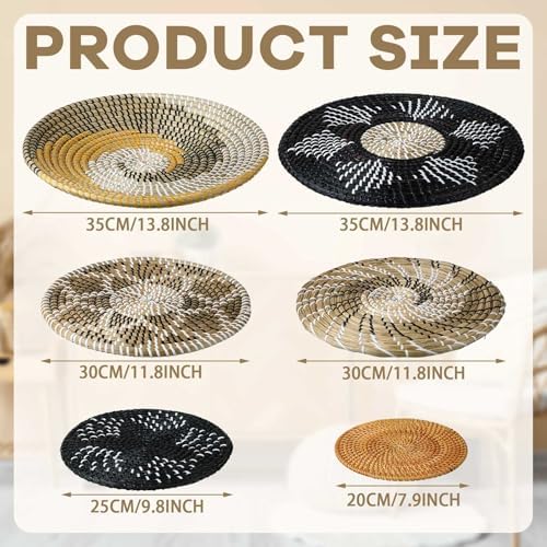 Xuhal 8 Pcs Boho Wall Basket Decor Decorative Bulrush Woven Basket Wall Decor Rustic Farmhouse Hanging Baskets for Kitchen Rustic Home Summer Decorations(Vintage) - Image 3