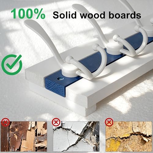 SKOLOO Coastal Wall Mounted Coat Rack - 16-7/8" Beach House Entryway Wooden Coat Hook with 5 Hooks for Hanging Coats, Hats or Towels, Oceanfront Cottage Core Collection, White & Blue, Pack of 2 - Image 6