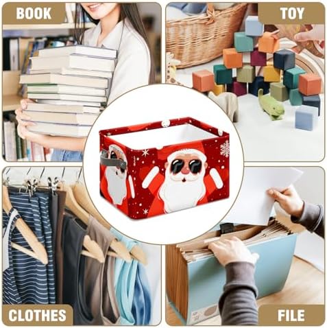 Christmas Santa Claus Foldable Baskets Storage Bins with Handles, Decorative Cloth Organizer Storage Boxes 2 2piece - Image 7