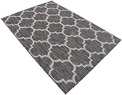 Unique Loom Outdoor Trellis Collection Area Rug (4' 1" x 6' 1" Rectangle, Black/ Ivory) - Image 5