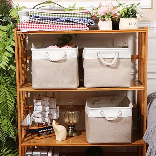 meekoo 8 Pack Fabric Storage Bins Baskets, 15 x 11 x 9.5 in, Beige - Image 4