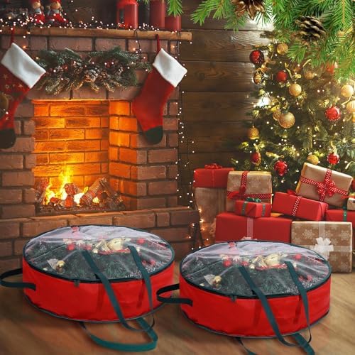 Shappy 12 Pcs Red Wreath Storage Bag Clear Wreath Box Storage Containers with Clear Window and Handle Garland Containers for Holiday Seasonal Bags - Image 5