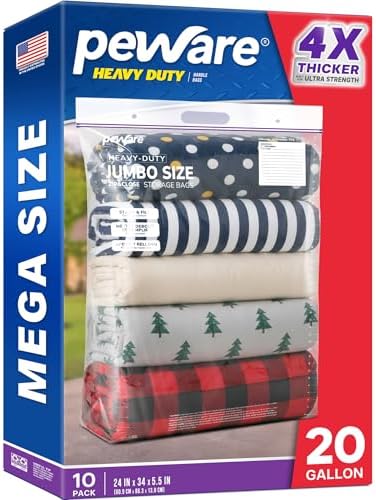 Heavy Duty 20 Gallon Jumbo Storage Bags, 6 Mil Handle Big Zip Seal Lock Bag by Peware