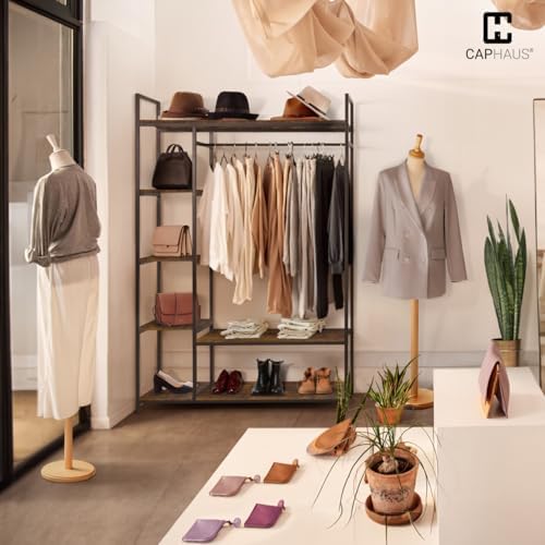 CAPHAUS 979lbs Capacity Garment Rack for Hanging Clothes, Heavy Duty Open Wardrobe w/Hanging Rods & Fabric Drawers, Free Standing Closet Organizer, Metal Closet Rack w/Rustic Oak Wooden Shelves - Image 7