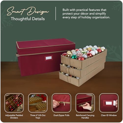 Covermates Adjustable Ornament Storage Box, 25.5" W x 13" D x 12.5" H, Red - Image 4