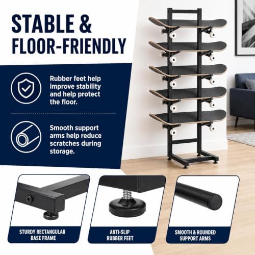 Single-sided Snowboard Storage Rack | 5-Tiers Free Standing Water Ski Rack | Wakeboard Racks, Home Gym Organize Holder, Free Standing 5-Tiers Metal Snowboard Storage Racks(43.3x11.8x11.8 inch) - Image 6