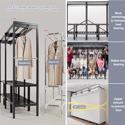FPIGSHS 75in Heavy Duty Portable Wardrobe Closet Rack with Cover 1100lbs - Image 6