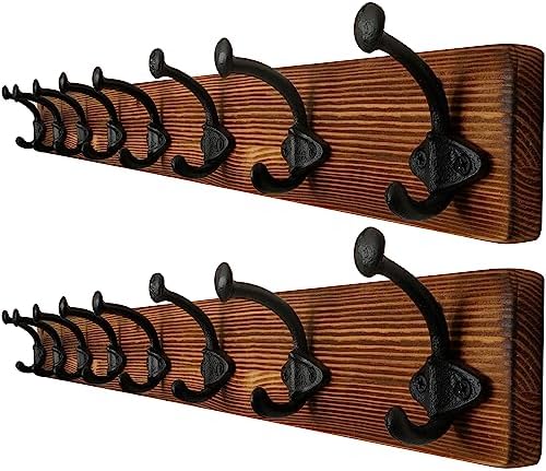 WEBI Rustic Coat Rack Wall Mount,35.43" Long 8 Cast Iron Coat Hooks Wall Mounted,Vintage Hooks for Hanging Coats,Clothes,Brown,2 Packs by WEBI
