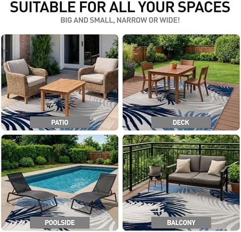 Rugshop Lucca Indoor/Outdoor Contemporary Floral Deck Area Rug Navy 5' x 7' - Image 4