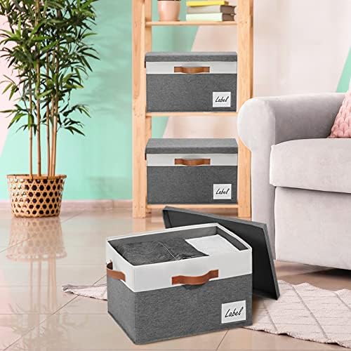 GhvyenntteS Extra Large Storage Bins with Lids, Foldable Fabric Storage Boxes with Lids and Handles, Storage Baskets with Lid and Label for Home Office (3 Pack, Grey, 15.75" x 11.8" x 10.2") - Image 6