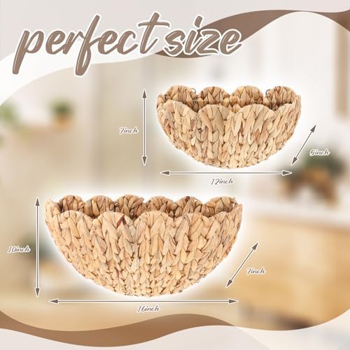 Teenyyou 2 Pack Scalloped Wicker Wall Baskets Boho Hanging Baskets - Image 3