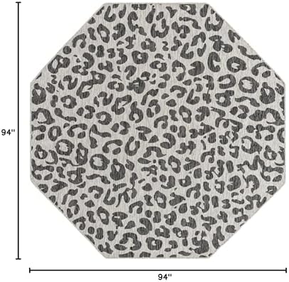 Unique Loom Outdoor Safari Collection Area Rug - Leopard (7' 10" Octagon, Light Gray/ Gray) - Image 2
