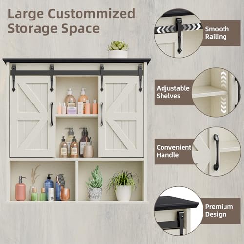 Vabches Bathroom Wall Cabinet, Farmhouse Medicine Cabinet, White and Black - Image 4