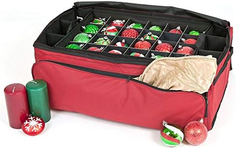 Christmas Ornament Storage Box, 72 (3") Ornaments Plus Extra Side Pockets by SantasBags