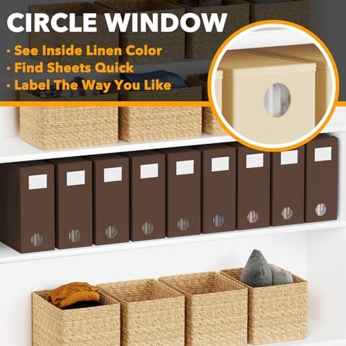 SpaceAid 9 Pack Bed Sheet Organizers and Storage, Foldable Sheet Organizer with Window for Linen Closet, Set Folder Keeper for Queen & King Size Bedding Storage (Brown) - Image 4