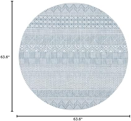 SAFAVIEH Washable Rug Outdoor Courtyard Collection - 5'3" Round, Ivory & Navy, Non-Shedding & Easy Cleaning, Ideal for Patio, Backyard, Mudroom (CY8196-53412) - Image 7