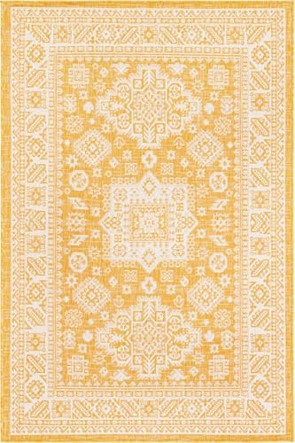 Rugs.com - Outdoor Aztec Rug – 4' 1 x 6' 1 Yellow Indoor/Outdoor Rug – Washable, Stain-Resistant, Perfect for Patios and Kitchens - Image 3