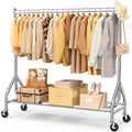 EAGMAK Heavy Duty Clothes Rack Load 420 LBS, Rolling Garment Rack with Lockable Wheels, Standing Metal Clothing Rack, Portable Wardrobe Sturdy Coat Rack for Hanging Clothes (Silver, 59″×18.9″×63″) by EAGMAK