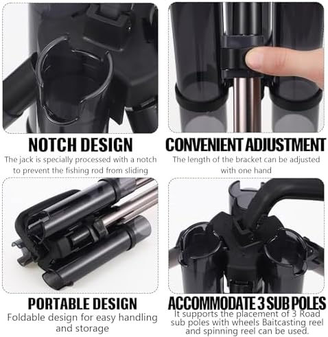 Gisafai Fishing Rod Carrier Surf Fishing Holder Foldable Pole Holder Stand 3 Rod Portable Vertical Beach Pole Storage Freestanding Rack for Fisherman Garage Home Outdoor - Image 2